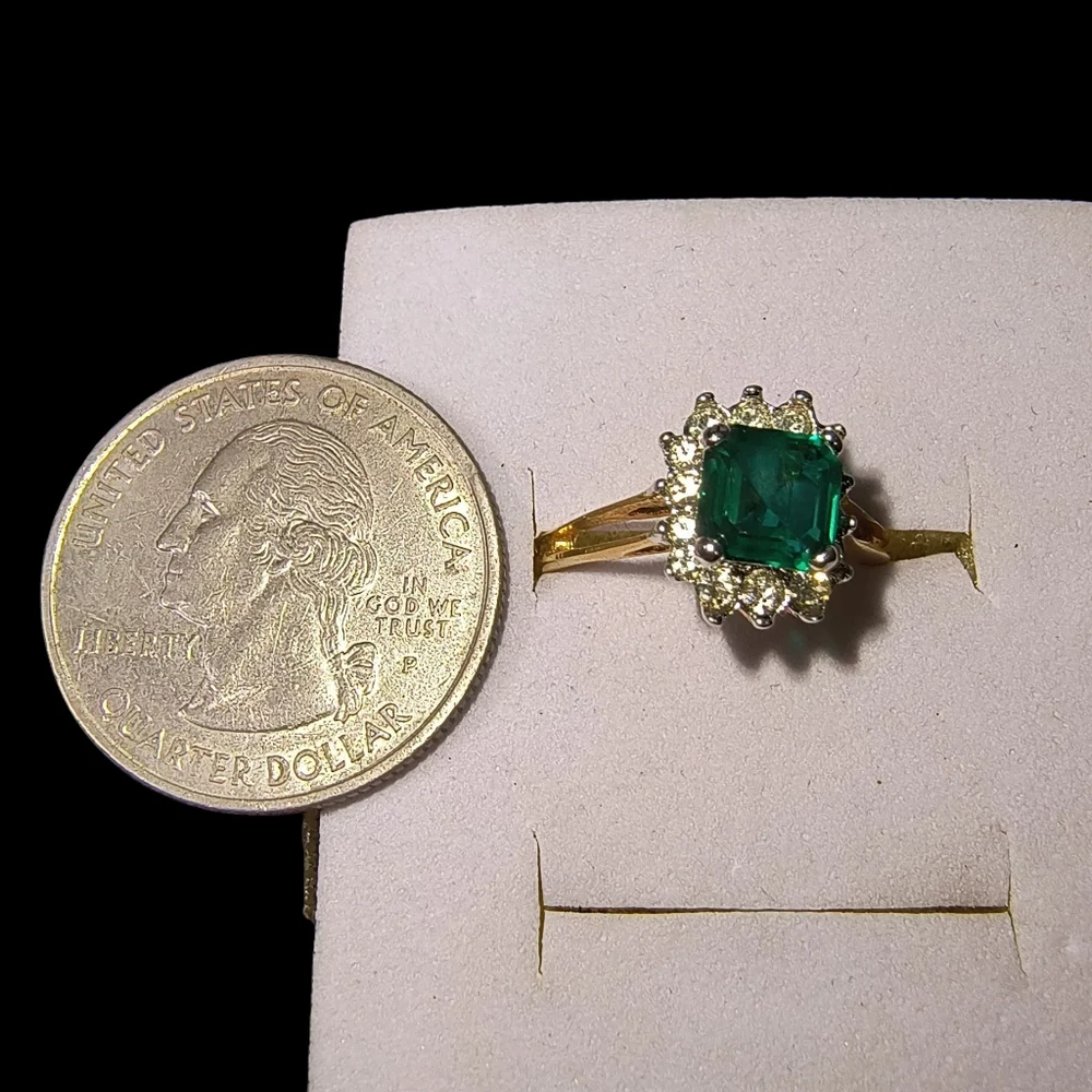18K Heavy Gold Electroplated Green & Clear Stone Sparkle Ring
